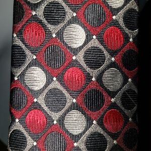 Men's 100% silk tie by Gregory Beene red , black and silver colors